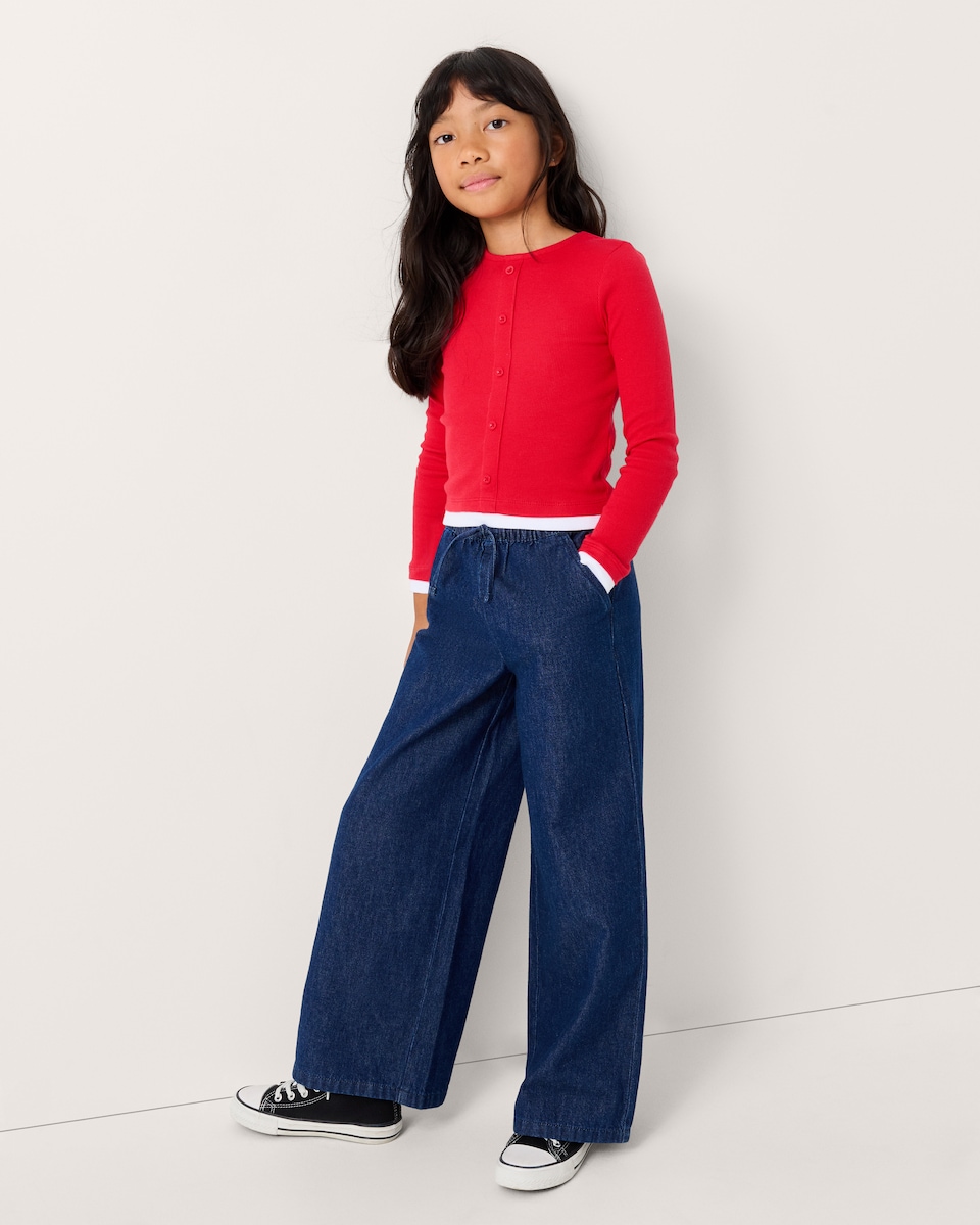 image 1 of F&F Girls Cotton Rich Double Layer Cardigan in Red