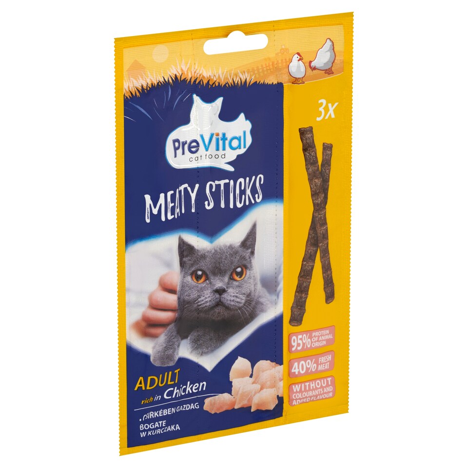 image 1 of PreVital Meaty Sticks Cat Snack Sticks for Adult Cats Rich in Chicken 3 x 5 g