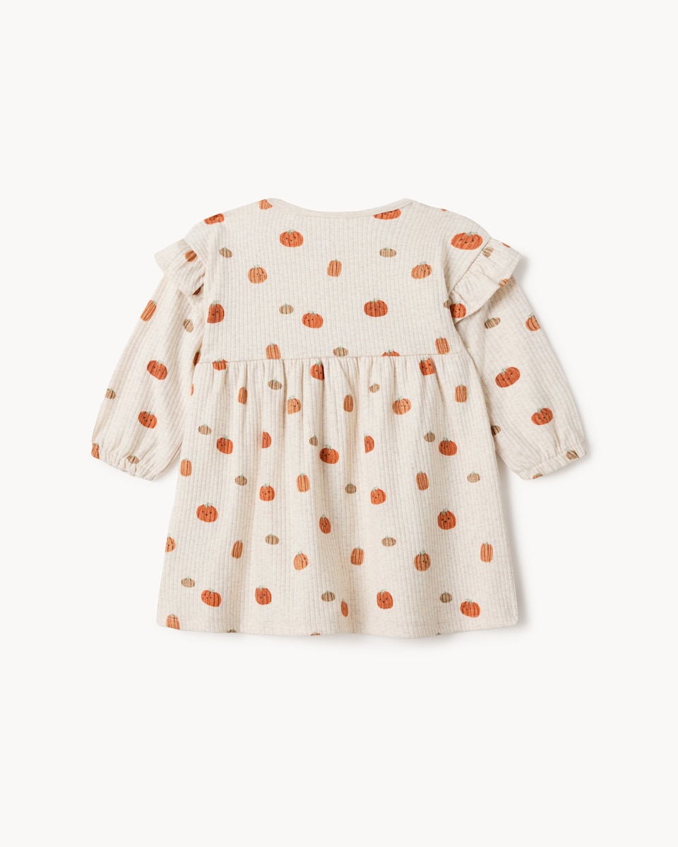 image 1 of F&F Baby Cotton Rich Ribbed Pumpkin Dress in Neutral