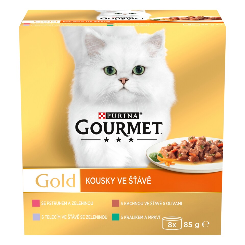 obrázok 1 z Gourmet Gold konzervy pre mačky kačka, pstruh, králik, teľacie v šťave 8 x 85 g