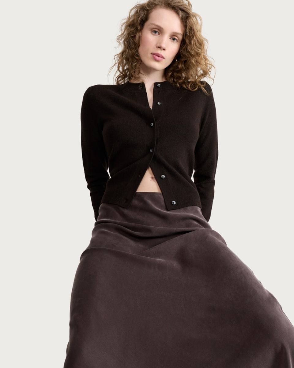 image 1 of F&F A-Line Full Midi Skirt in Chocolate