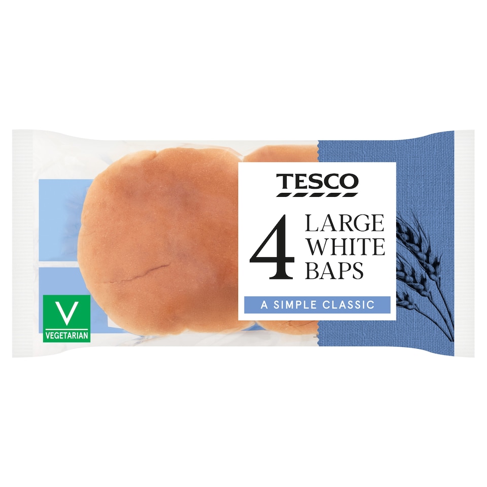 Tesco Large White Baps 4 pack