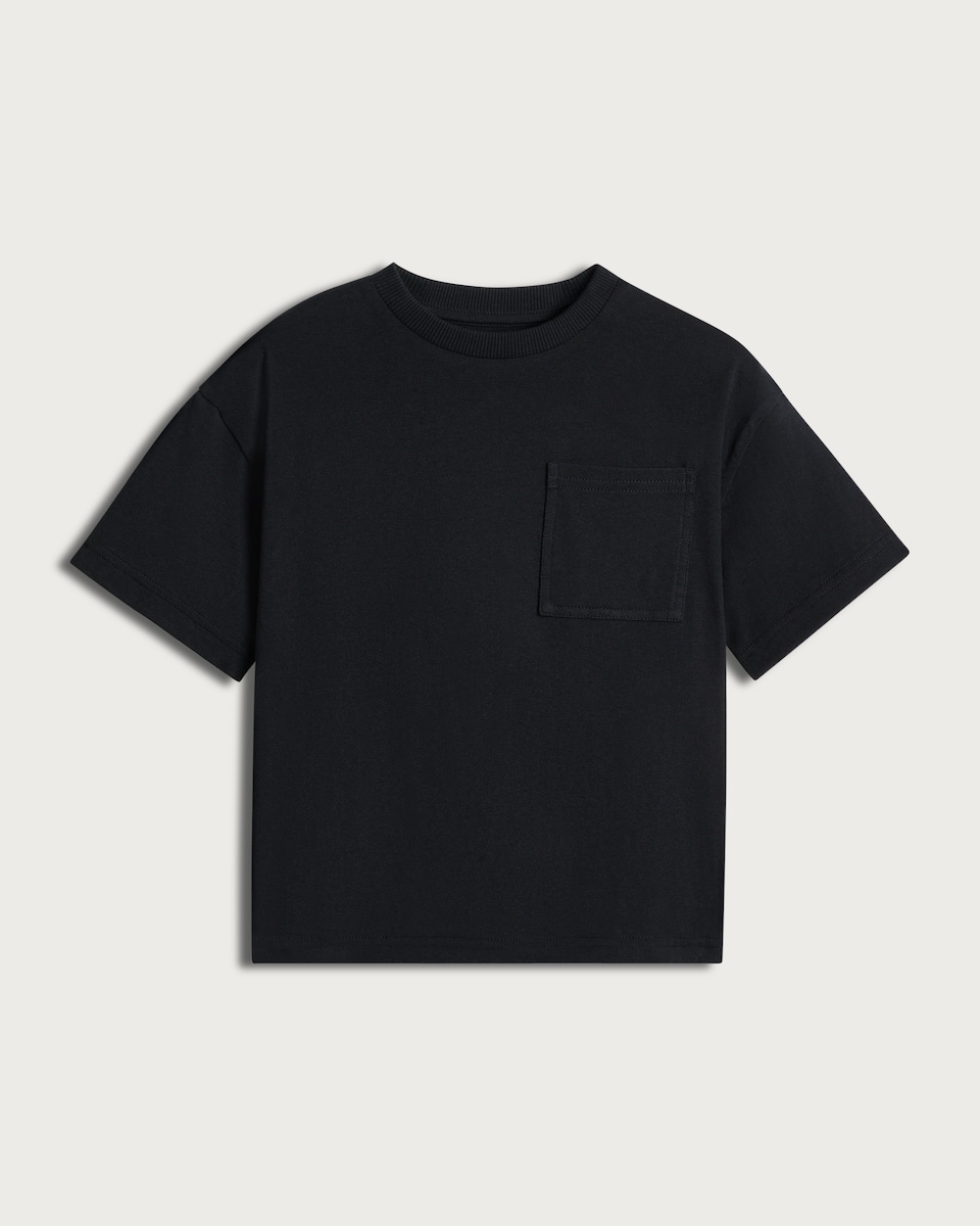 image 1 of F&F Boys Pure Cotton Pocket Front Short Sleeved T-Shirt in Black
