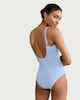 image 3 of F&F Crinkle Textured Striped Square Neck Swimsuit in Blue