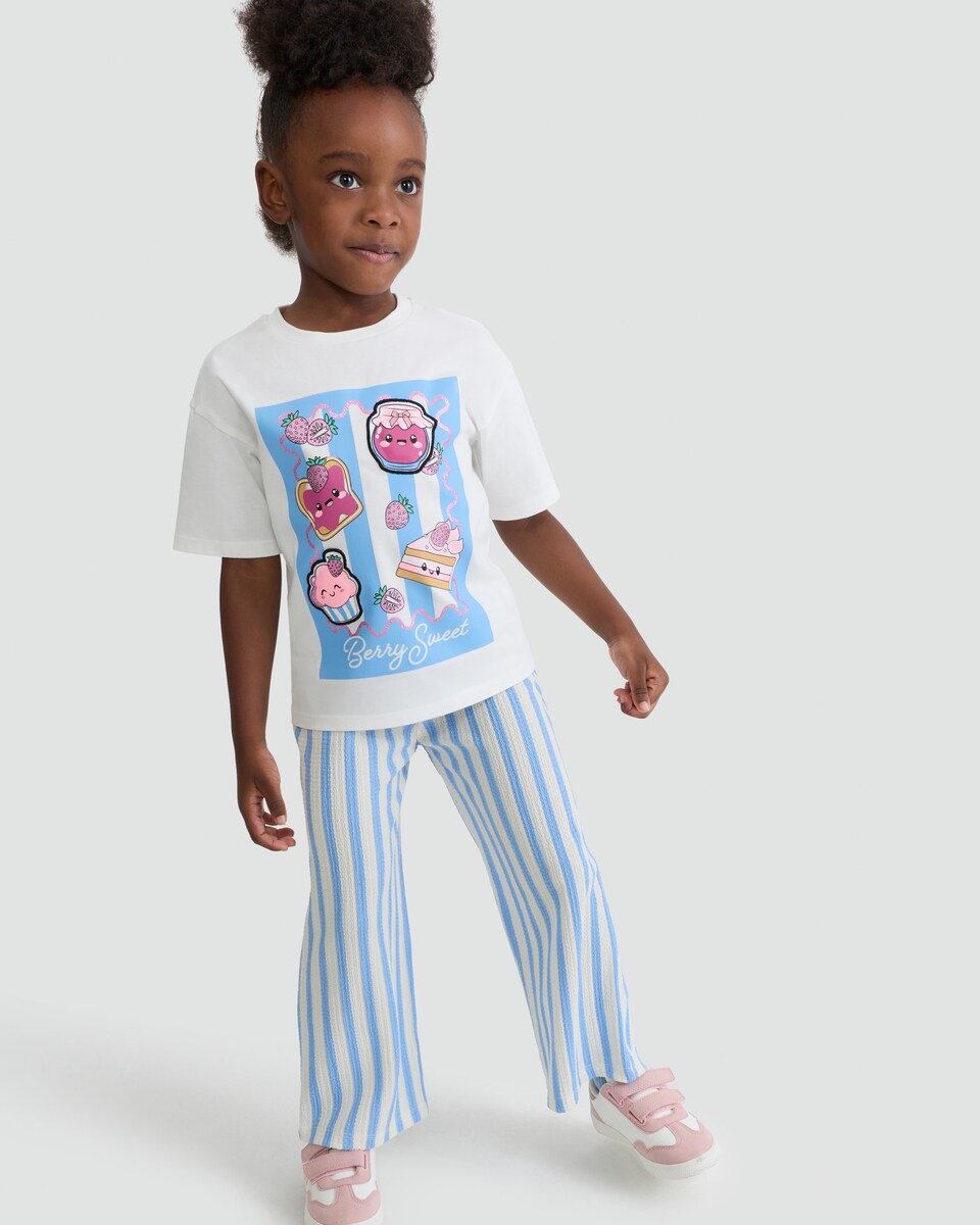 image 1 of F&F Girls 2-Piece Berry Sweet T-Shirt and Trousers Set in Multi