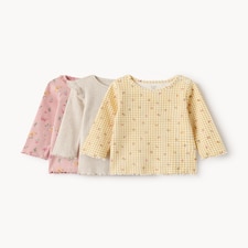 F&F Baby 3-Pack Cotton Rich Printed Long Sleeved Tops in Multi