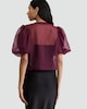 image 3 of F&F Sheer Puff Sleeved Bow Front Blouse in Burgundy