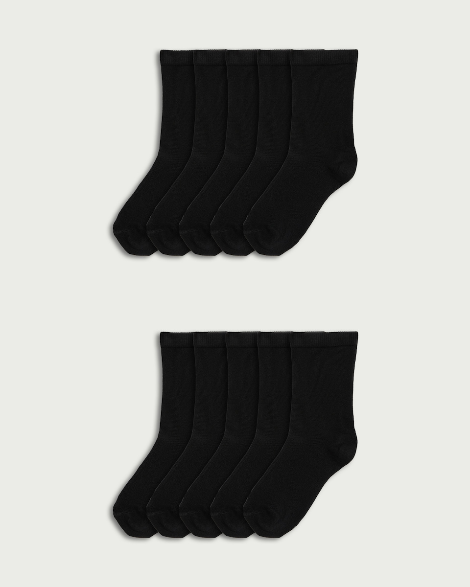 F&F Boys 10-Pack Cotton Rich Ankle Socks in Black