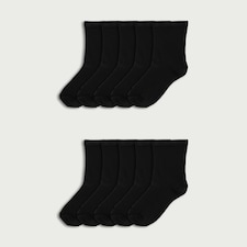 F&F Boys 10-Pack Cotton Rich Ankle Socks in Black