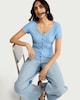 image 1 of F&F Textured Button Front Top in Blue