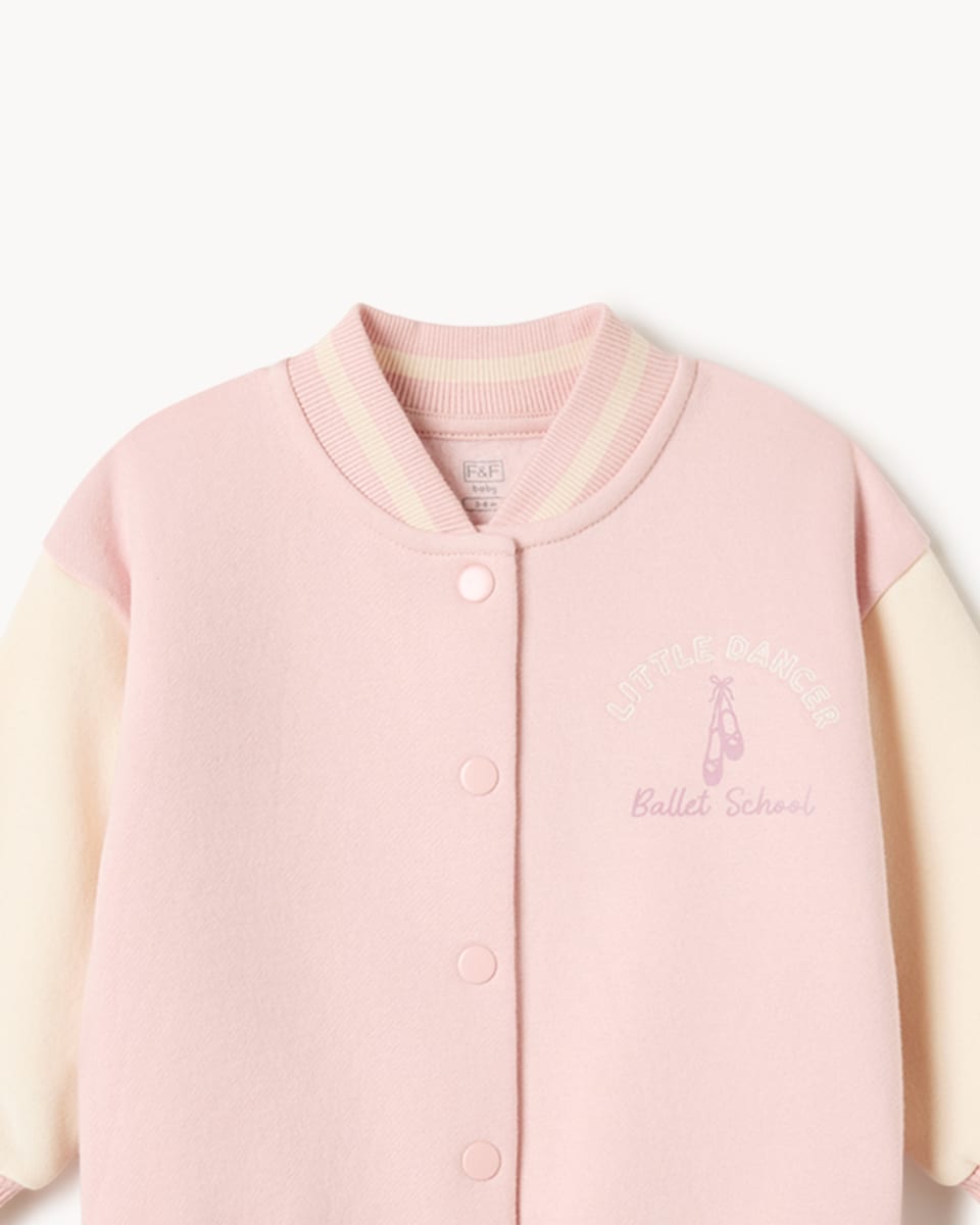 image 1 of F&F Baby Cotton Rich Jacket, Top, Leggings and Headband Set in Pink