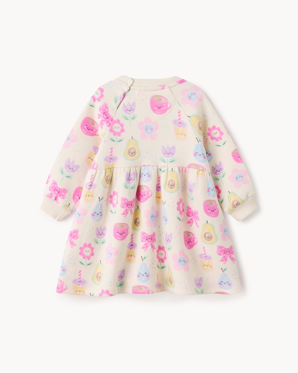 image 1 of F&F Baby Cotton Rich Printed Sweat Dress in Cream