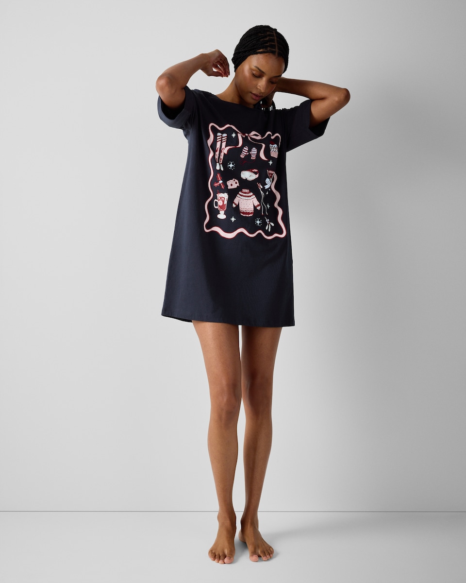 image 1 of F&F Pure Cotton Ski Nightdress in Navy