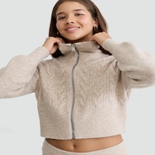 OH ME OH MY Cable Knit Zip-Up Jumper with Wool in Neutral