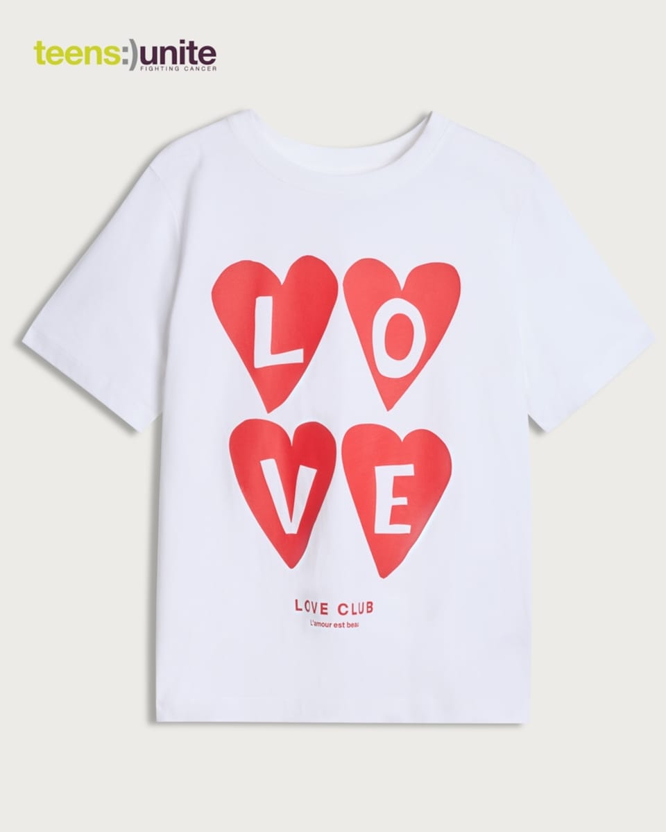 image 1 of F&F Pure Cotton Love Club T‑Shirt – Supporting Teens Unite Fighting Cancer in White