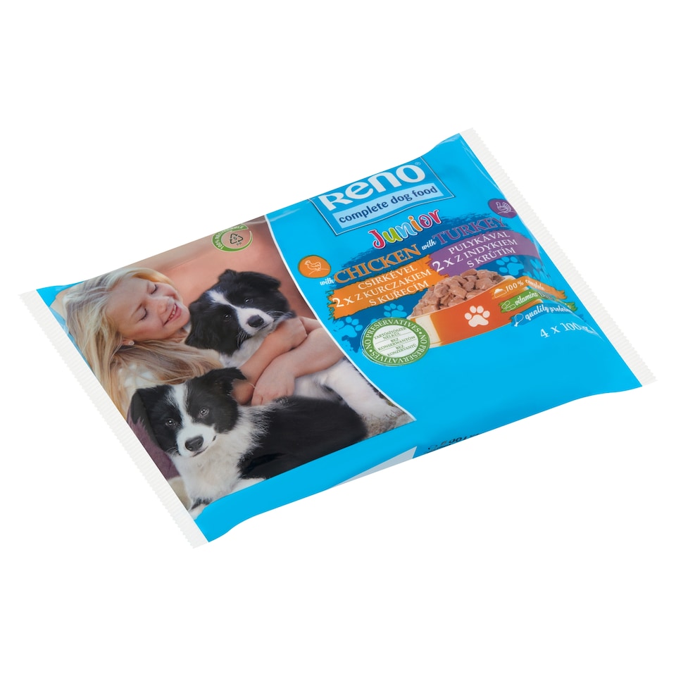 Reno Junior nedves kutyaeledel, kutyatáp kölyökkutyáknak szószban alutasakos 4 x 100 g 1. kép