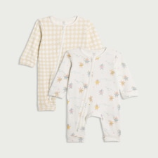 F&F Baby 2-Pack Cotton Rich Printed Sleepsuits in White