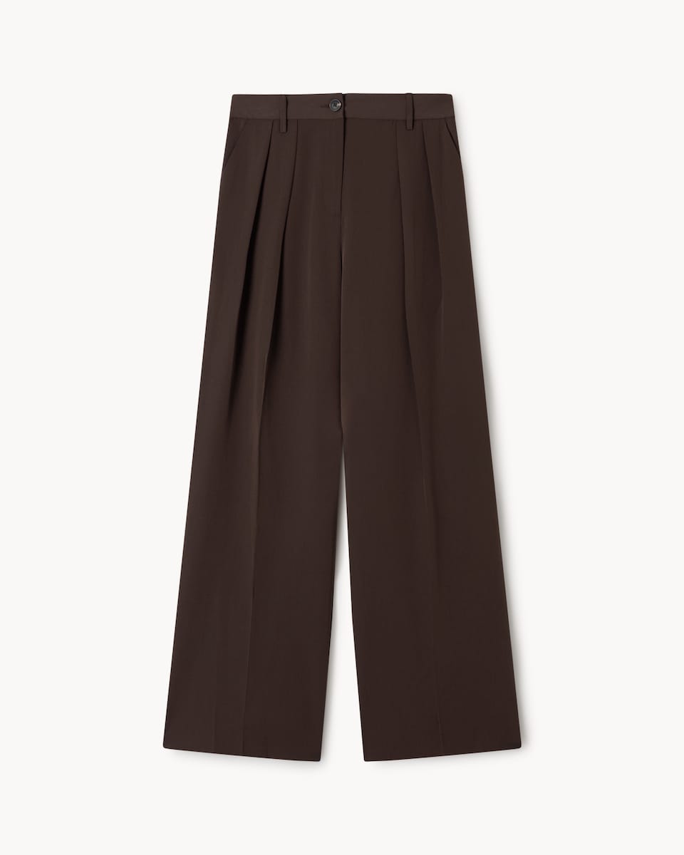 image 1 of F&F Double Pleated Wide Leg Trousers in Brown