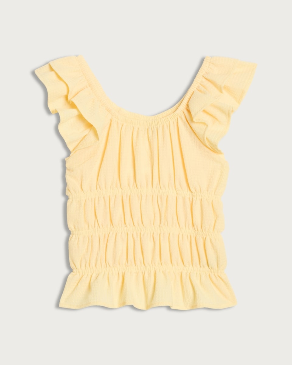F&F Girls Crinkle Textured Frill Sleeved Top in Yellow