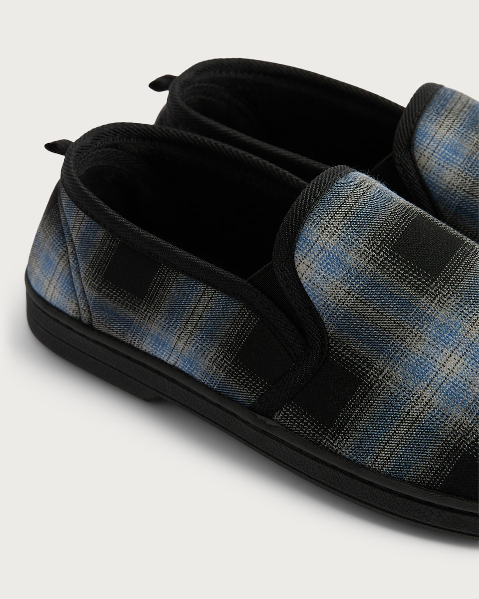 image 1 of F&F Check Print Slippers in Black
