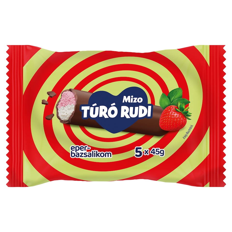 Mizo Túró Rudi epres-bazsalikomos túródesszert kakaós bevonattal 5 x 45 g (225 g)