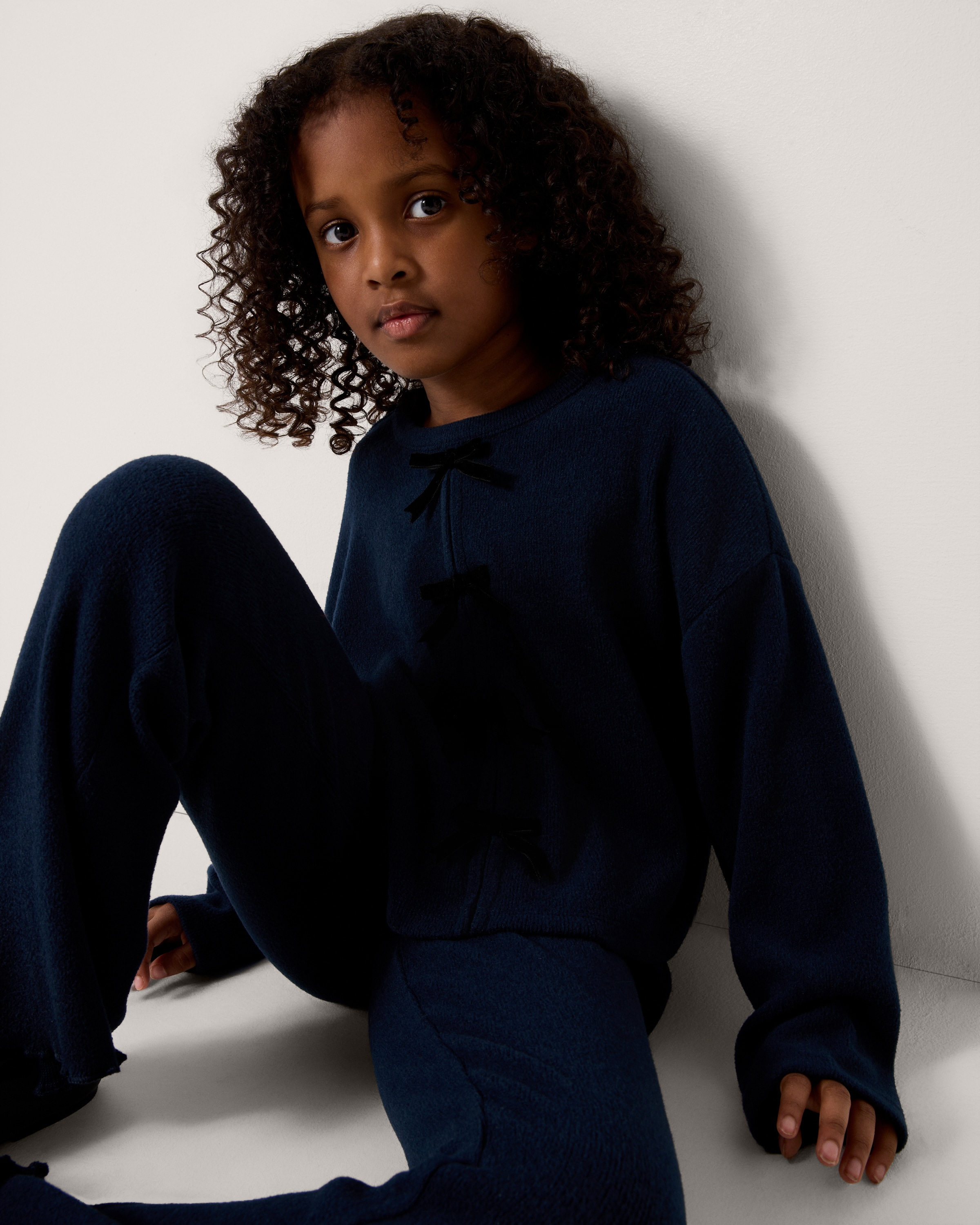 F&F Girls Bow Detail Top and Trousers Set in Navy