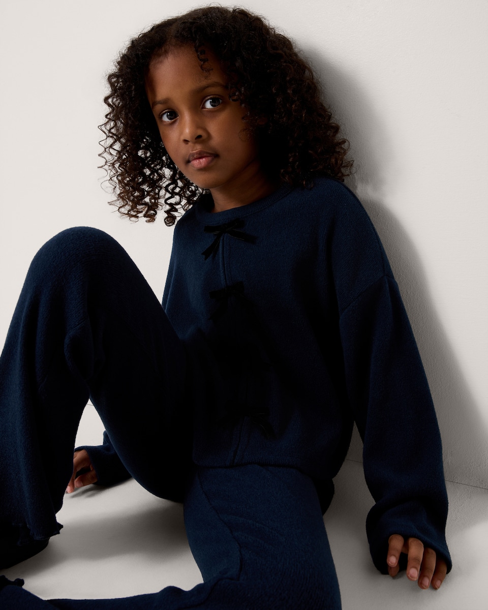 image 1 of F&F Girls Bow Detail Top and Trousers Set in Navy