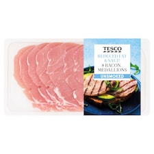 Tesco Reduced Fat & Salt 8 Bacon Medallions Unsmoked 240g