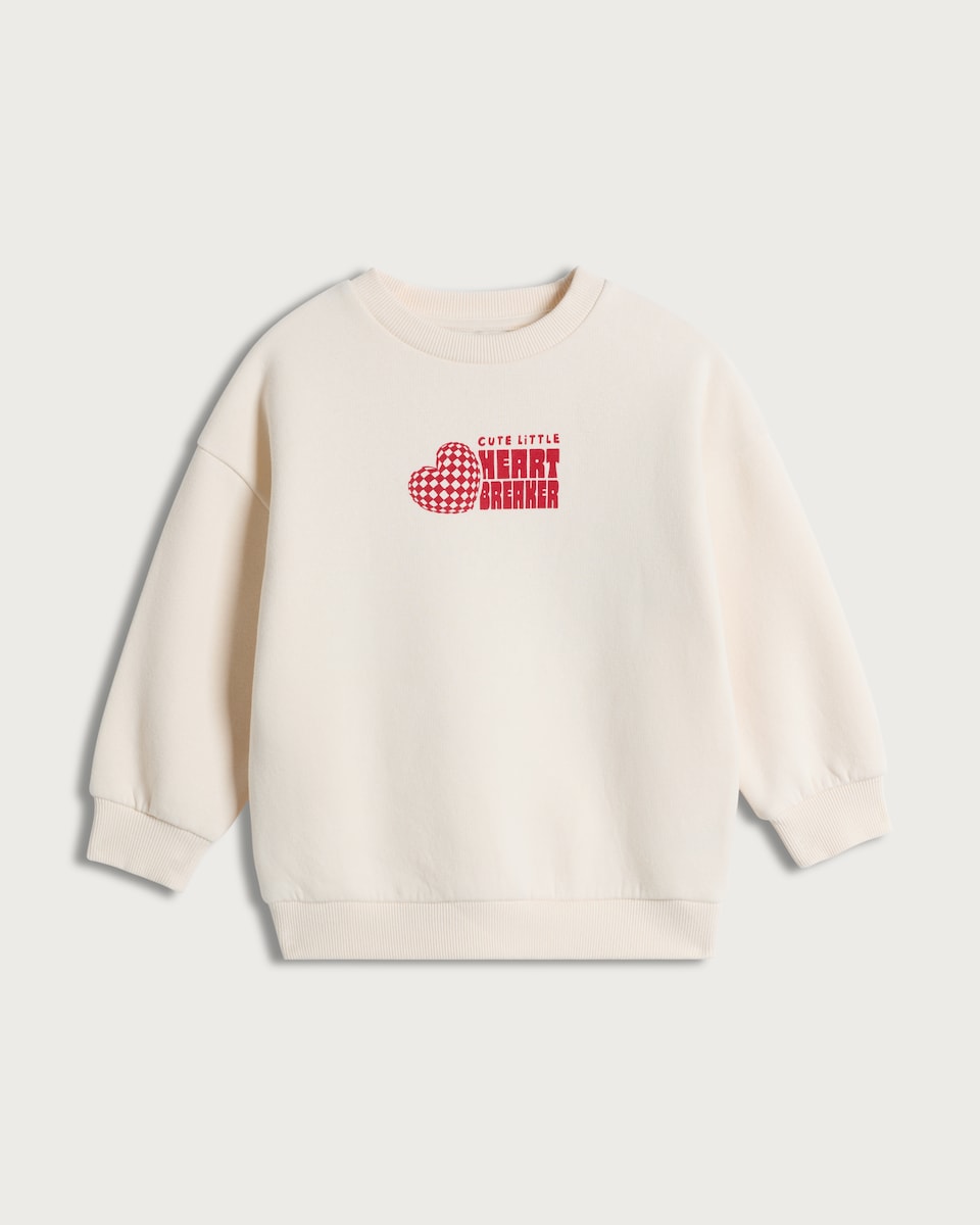 image 1 of F&F Girls Cotton Rich Cute Little Heartbreaker Sweatshirt in Cream