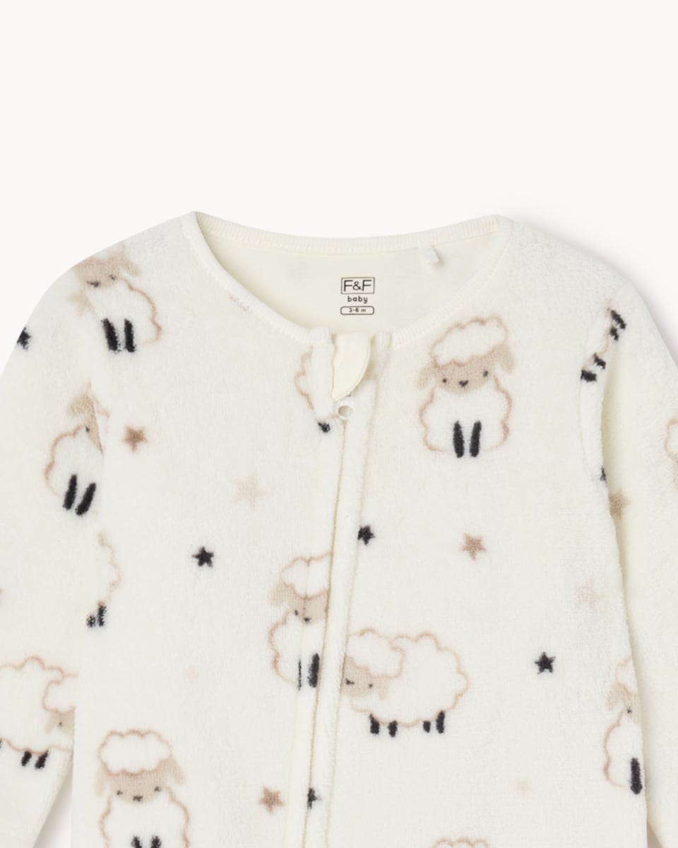 image 1 of F&F Baby 2-Pack Star and Sheep Fleece Sleepsuits in Neutral