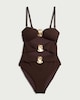 image 4 of F&F Cut Out Metal Accent Bandeau Swimsuit in Brown