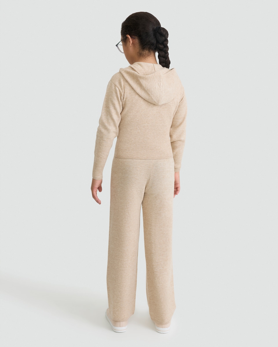image 1 of F&F Girls 2-Piece Knitted Hoodie and Trousers Set in Brown
