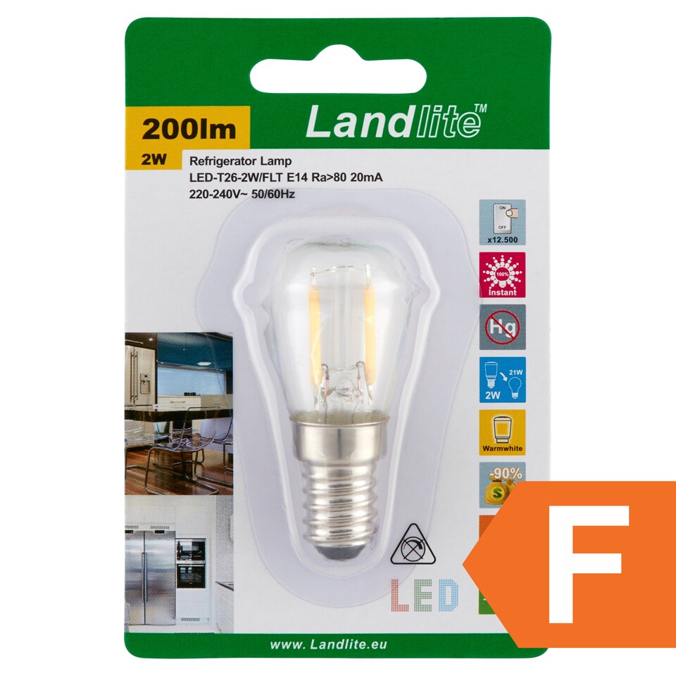Landlite T26 200 lm 2 W E14 2700K Filament LED izzó 1. kép