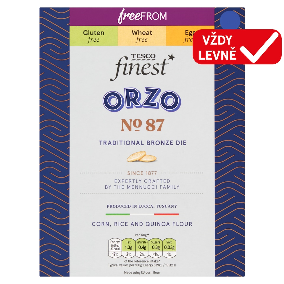 Obrázek 1 pro produkt Tesco Finest Orzo těstoviny sušené bezvaječné 500g