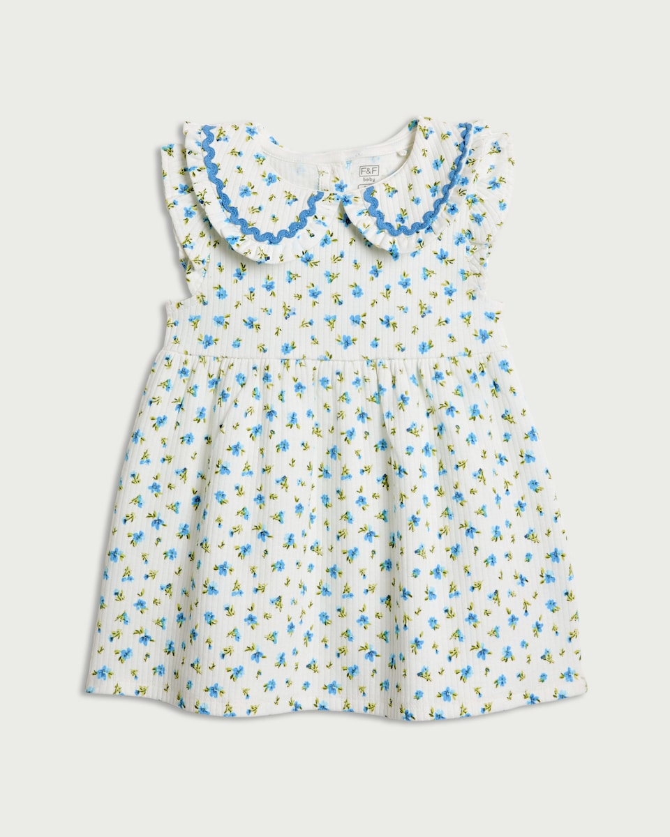image 1 of F&F Baby Cotton Rich Floral Dress in Cream
