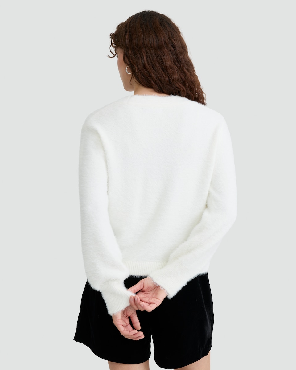 image 1 of F&F Textured Diamanté Bow Cardigan in Cream
