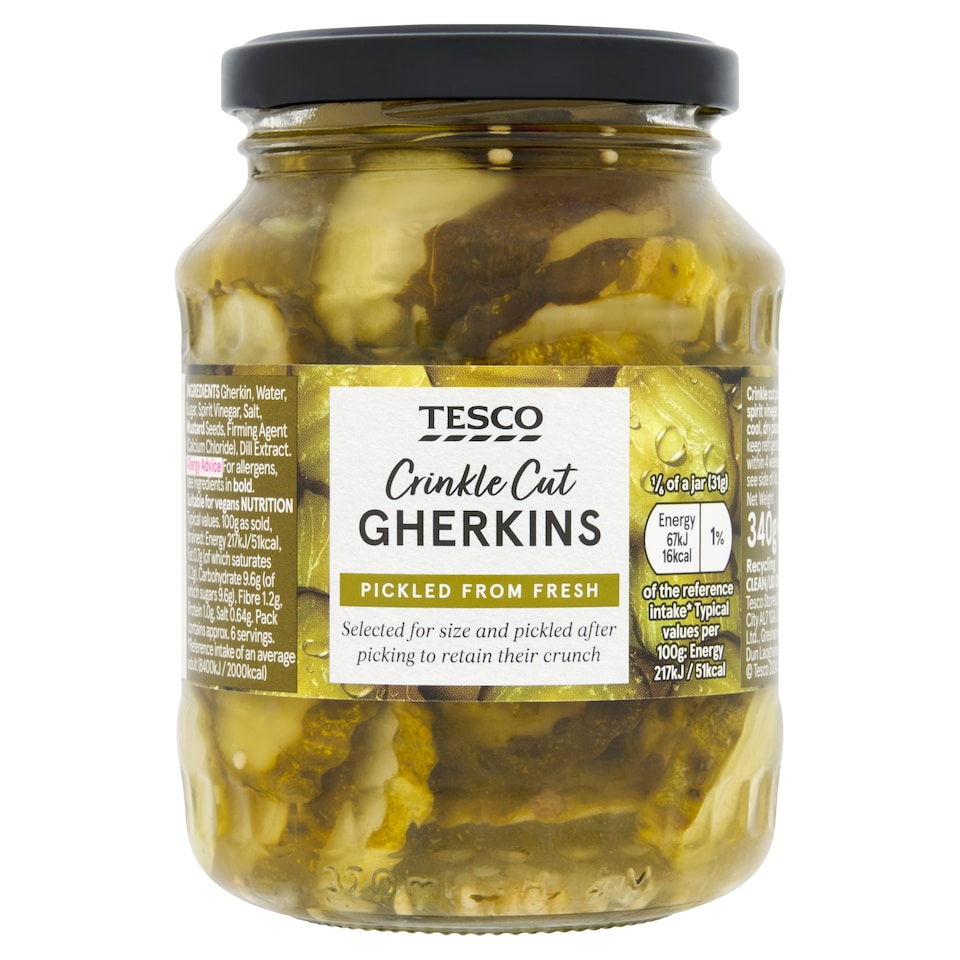 Tesco Crinkle Cut Gherkins 340G