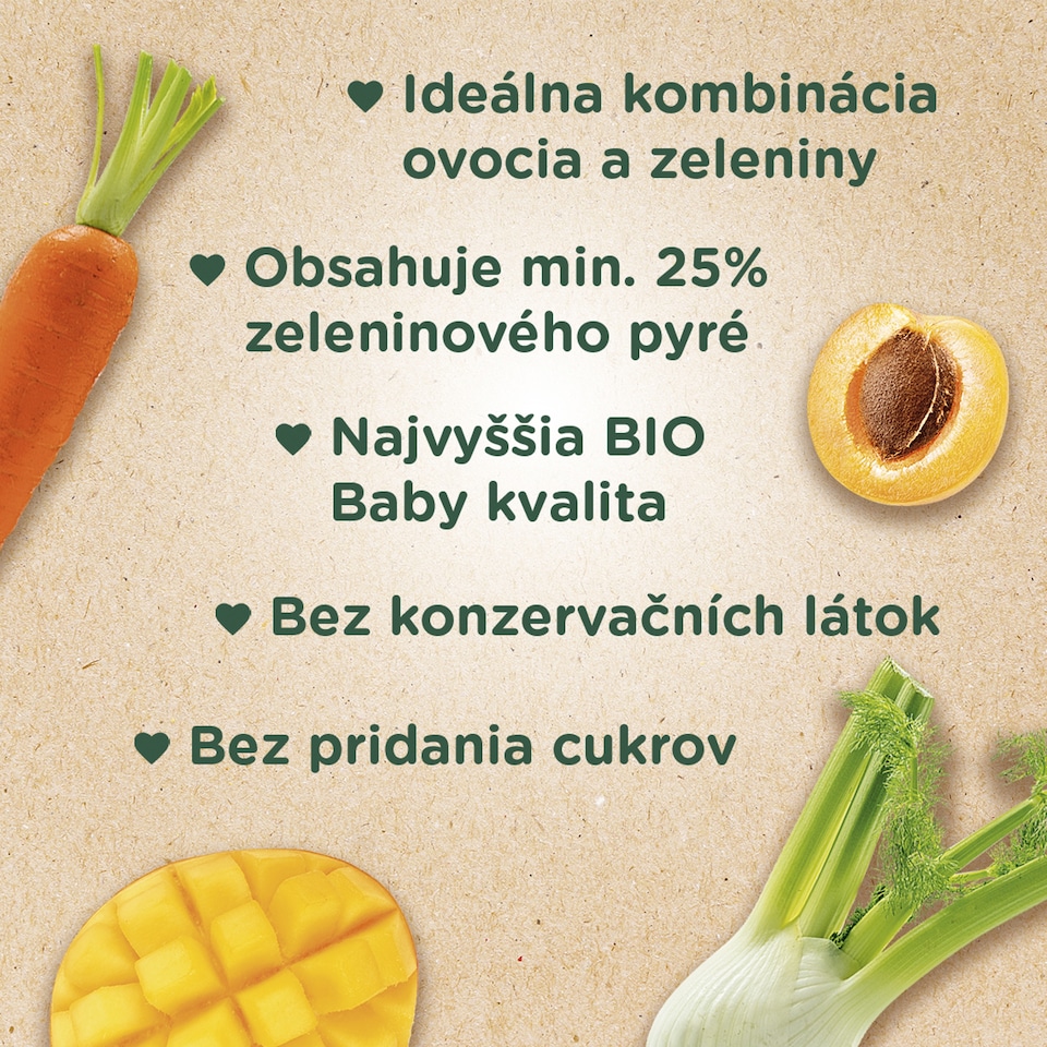 image 1 of Sunar Organic Smícháček Mango, Apricot + Carrot and Fennel 100 g