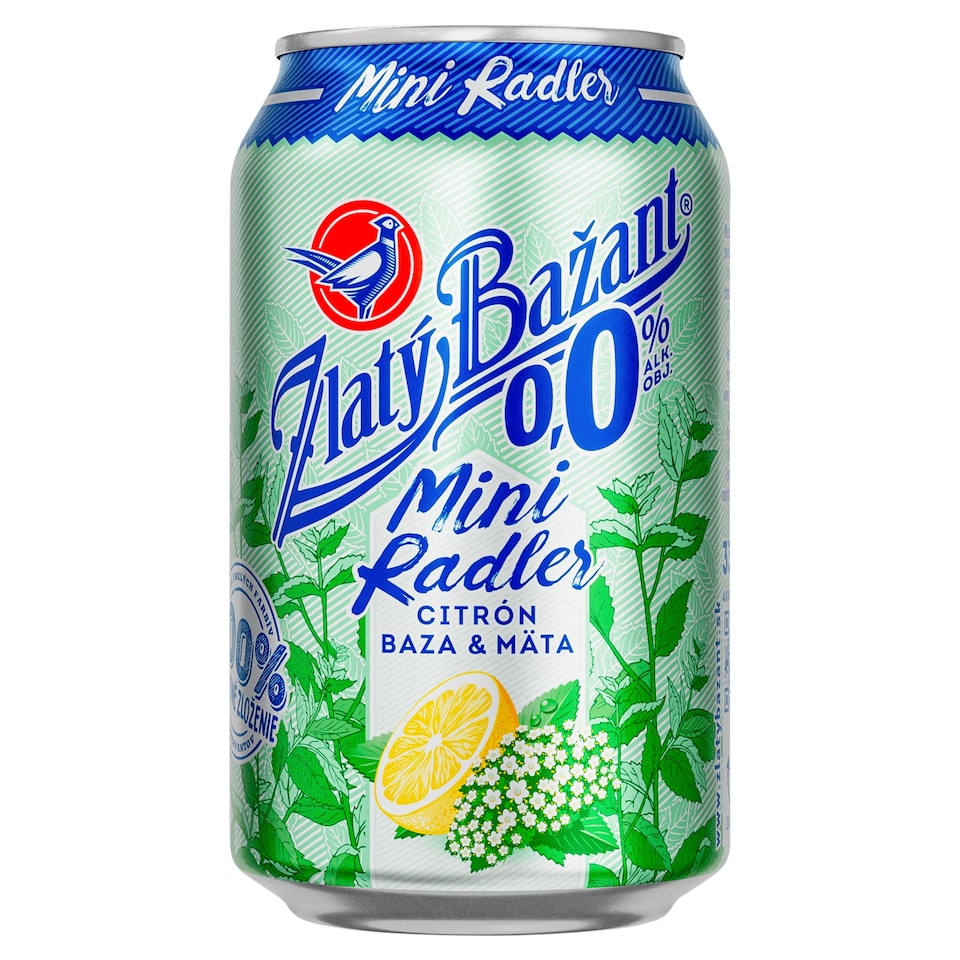 Zlatý Bažant Radler 0,0% Citrón Baza Mäta plechovka 330 ml