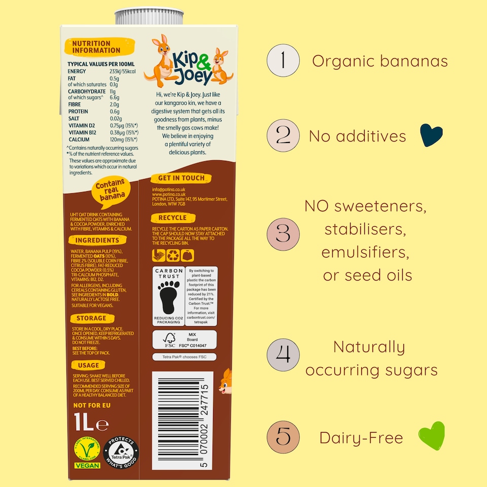 image 1 of POTINA Banana Cocoa Oat drink 1 Litre