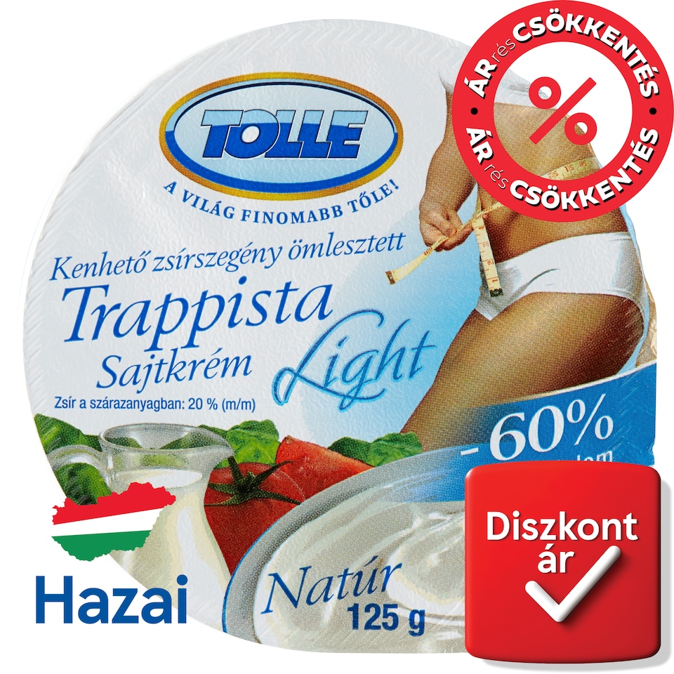 Tolle Light natúr kenhető zsírszegény ömlesztett trappista sajtkrém 125 g  1. kép