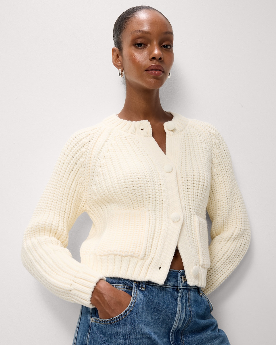 image 1 of F&F Chunky Knitted Cardigan in Cream
