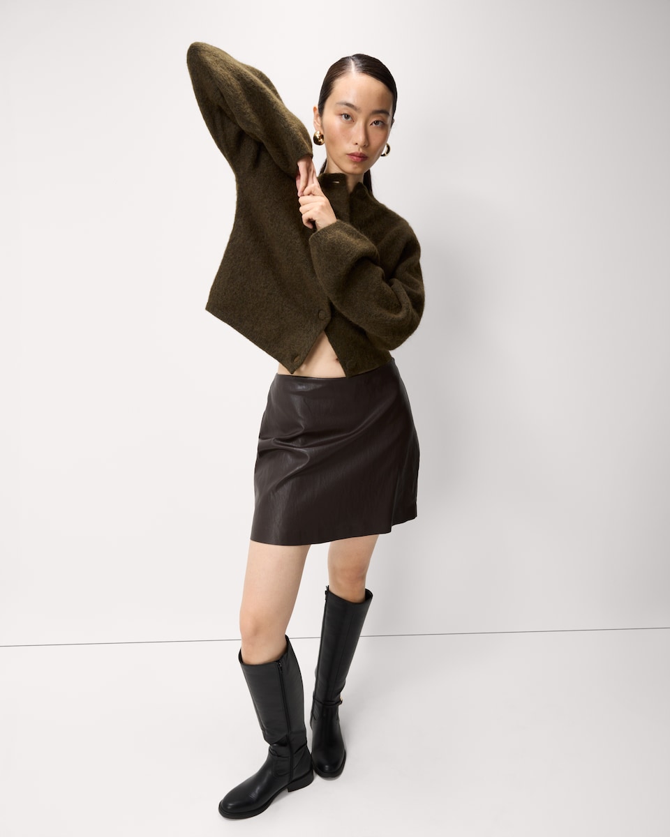 image 1 of F&F Faux Leather Mini Skirt in Brown