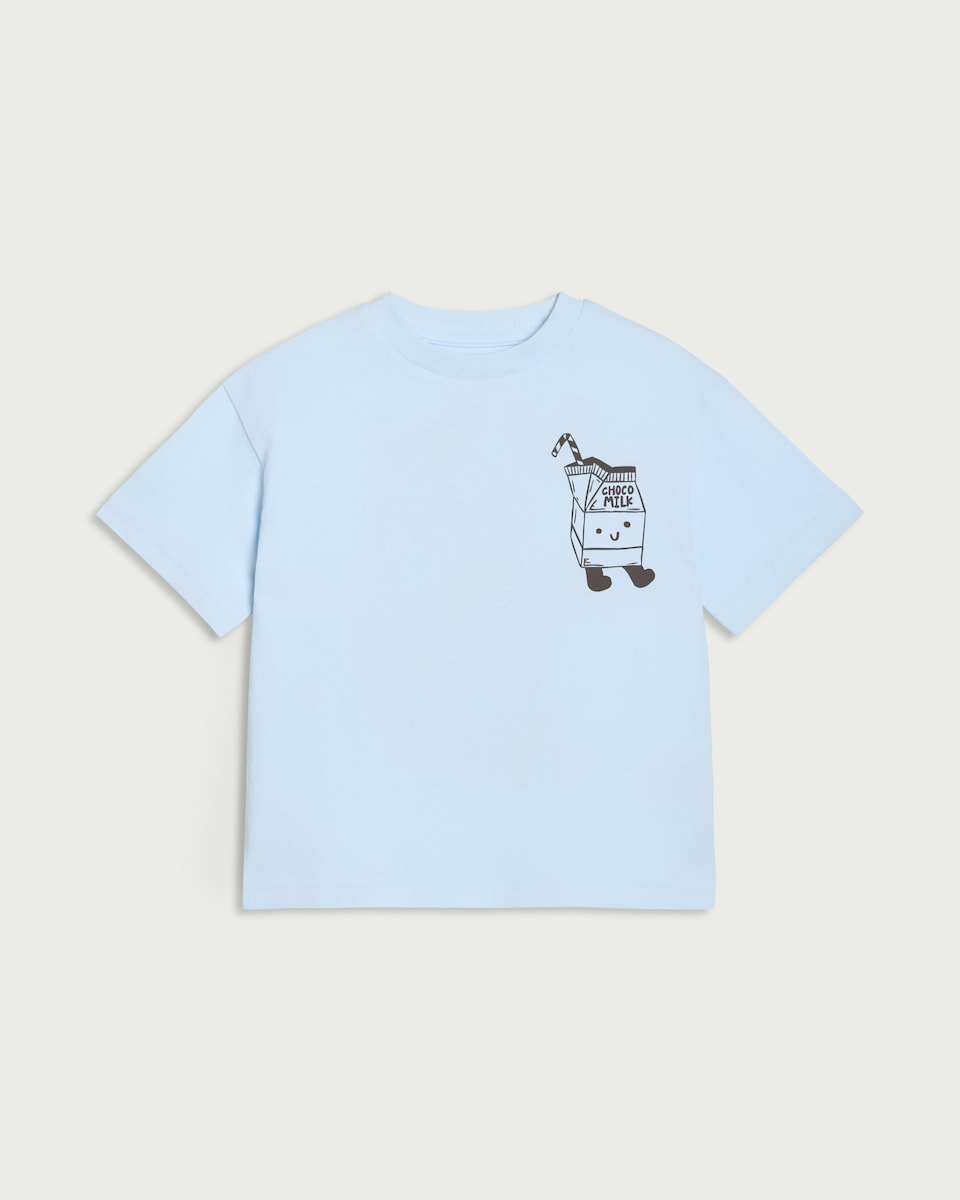image 1 of F&F Boys Pure Cotton Choco Milk T-Shirt in Blue