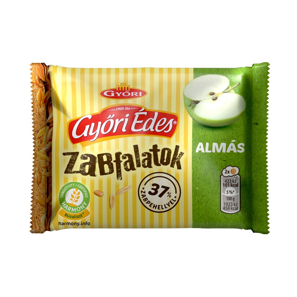 Győri Édes Zabfalatok almás, zabpelyhes, omlós keksz 44 g
