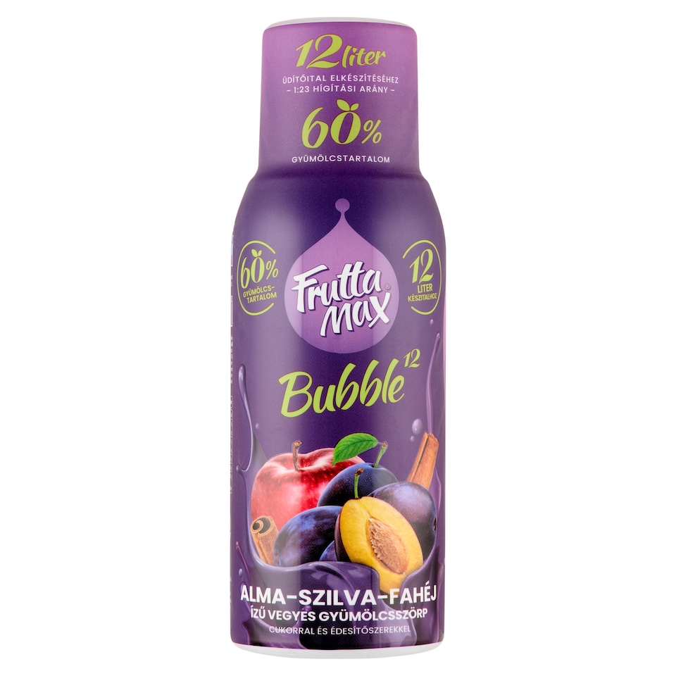 FruttaMax Bubble¹² alma-szilva-fahéj ízű vegyes gyümölcsszörp cukorral és édesítőszerekkel 500 ml