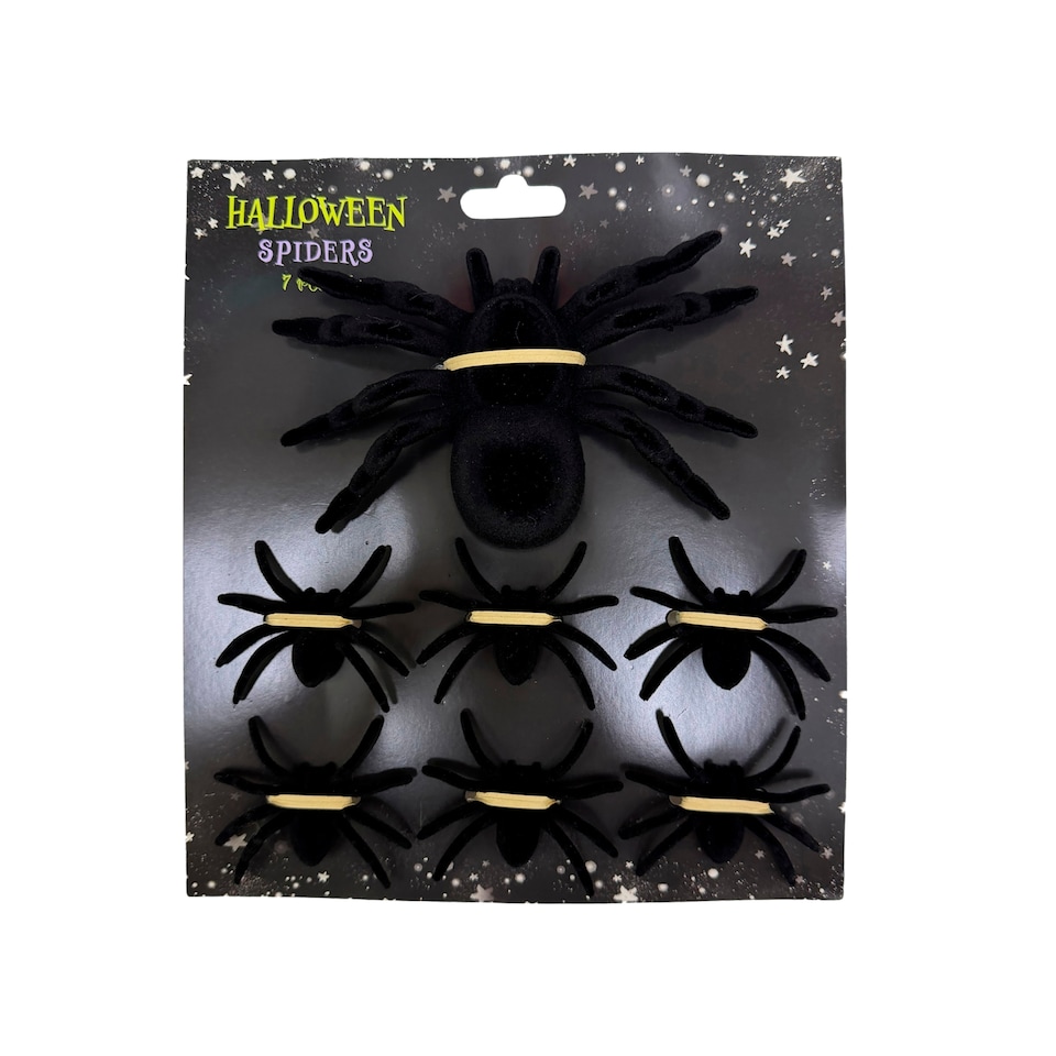 Halloween Black Spiders 7 Pack