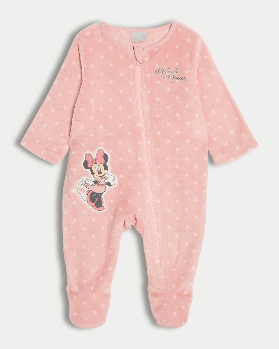 image 1 of Disney Minnie Mouse Fleece Textured Sleepsuit in Pink