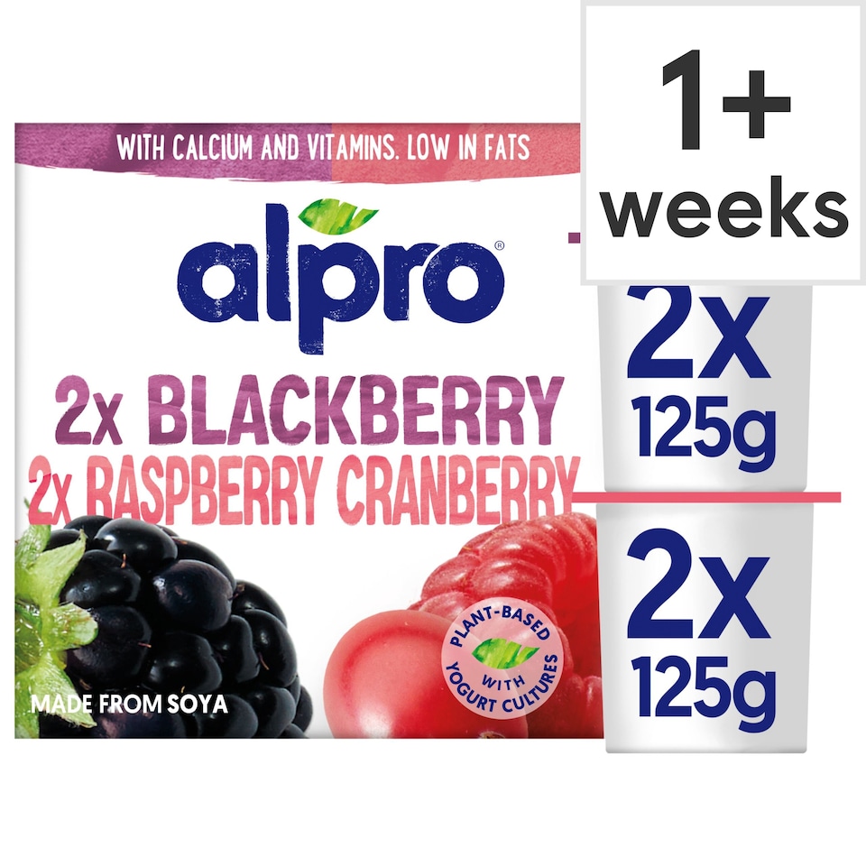 image 1 of Alpro Blackberry Raspberry & Cranberry Soya Dairy Free Yoghurt Alternative 4x125g