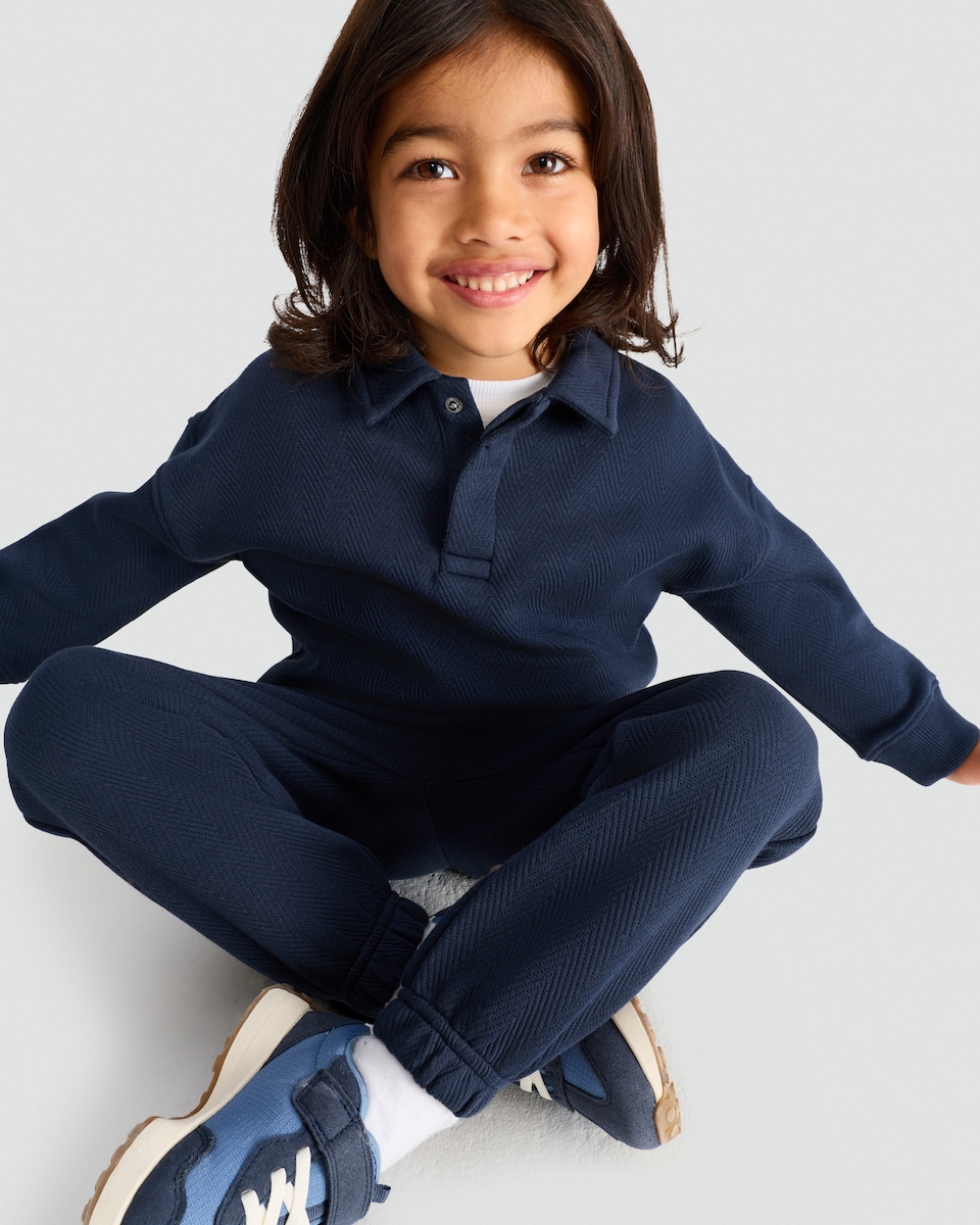 image 1 of F&F Boys 2-Piece Cotton Rich Polo Sweatshirt and Joggers Set in Brown